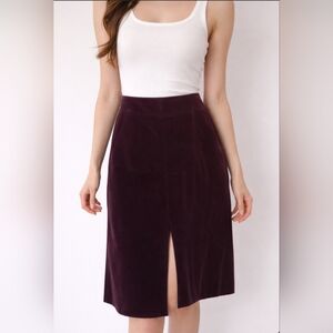 DKNY Burgundy Velvet Pencil Front Slit Skirt Size 8
